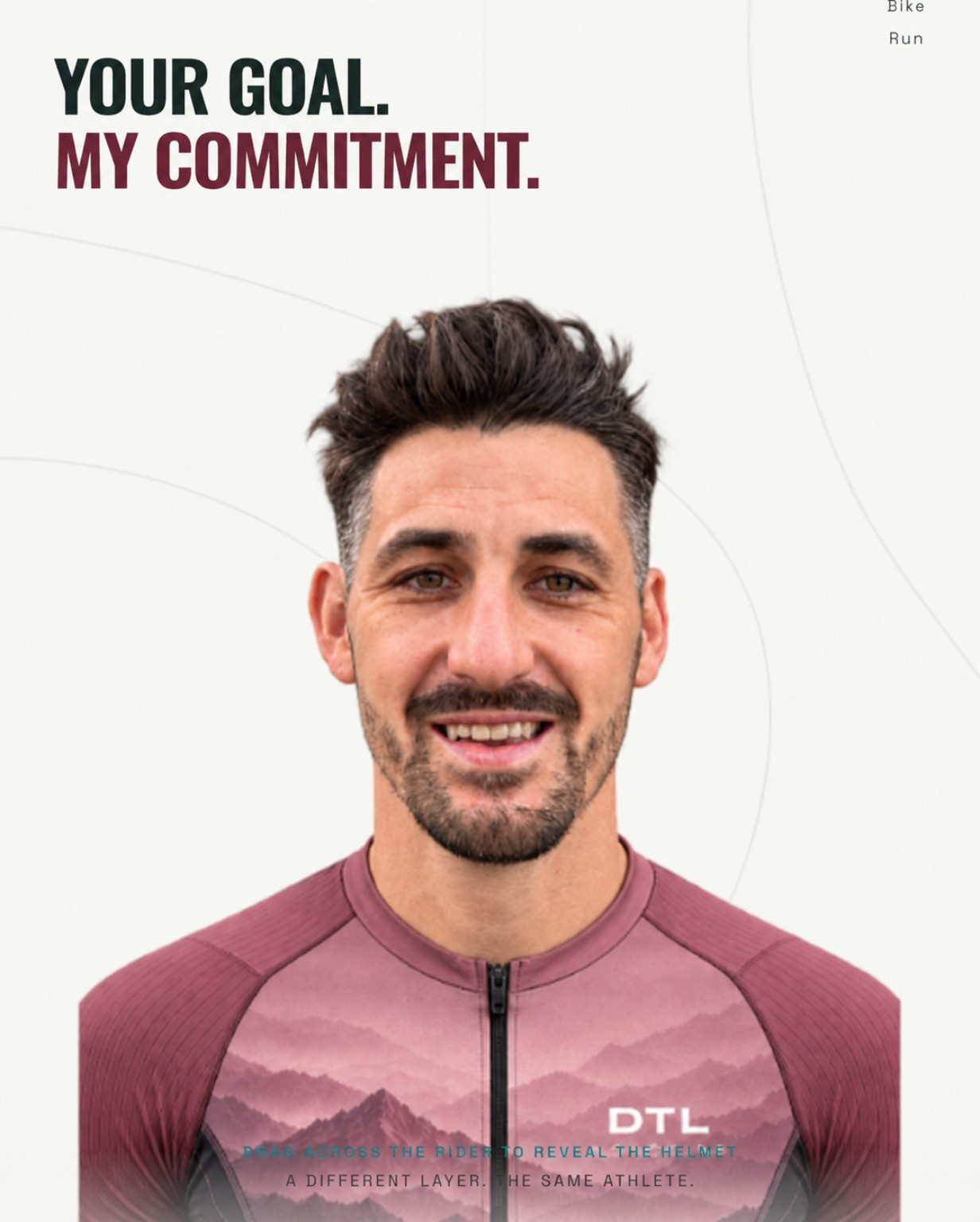 Your goal. My commitment. Dale Thomas Lambrick in his burgundy DTL Coaching tri suit